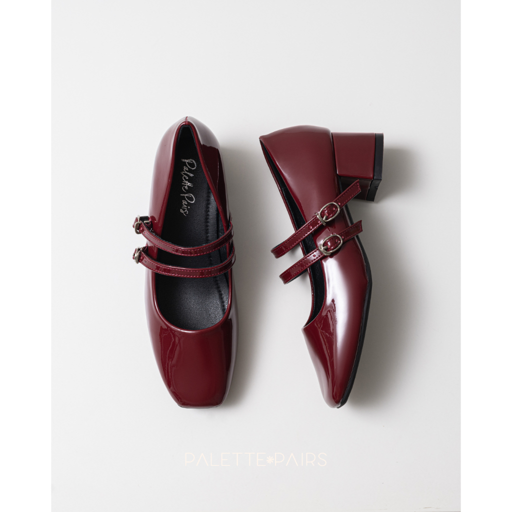 **ไซซ์ปกติ** 𝗣𝗮𝗹𝗲𝘁𝘁𝗲 𝗣𝗮𝗶𝗿𝘀 | 𝗠𝗮𝗿𝘆𝗷𝗮𝗻𝗲 𝗣𝘂𝗺𝗽𝘀 𝟭𝟲𝟱𝟵-𝗧𝟯𝟯𝗔 รองเท้าส้นสูง 2 นิ้ว สายคาดคู่ หนังเงา เรียบหรู มินิมอล