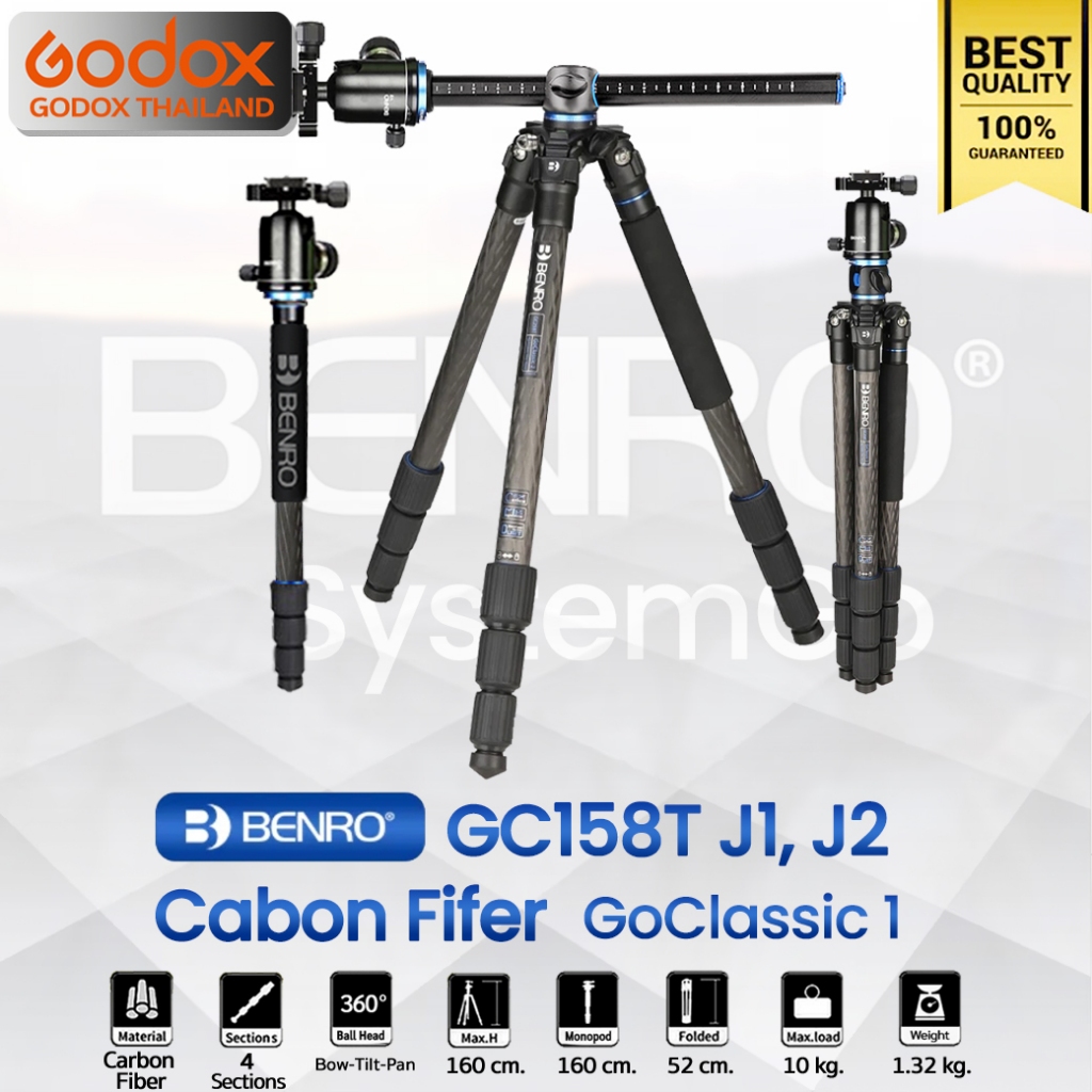 ลดล้างสต๊อก บางตัวอาจมีตำหนิ - Benro Tripod GC158T J1, J2 - Carbon Fiber ขาตั้งกล้อง Monopod, Top View, กางราบ, กลับหัว
