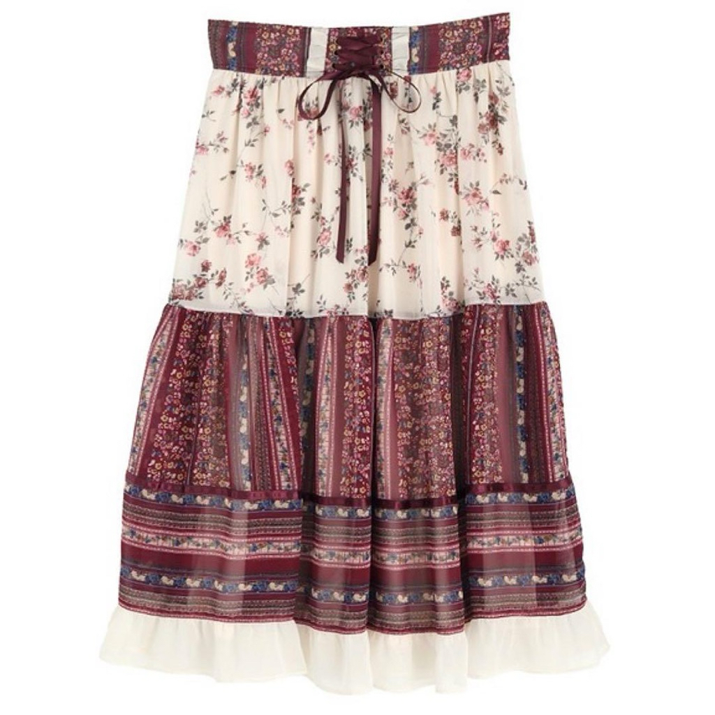 𝜗𝜚 flowery skirt — กระโปรงยาว ป้าย 🇯🇵 axes femme 𓂃⋆｡