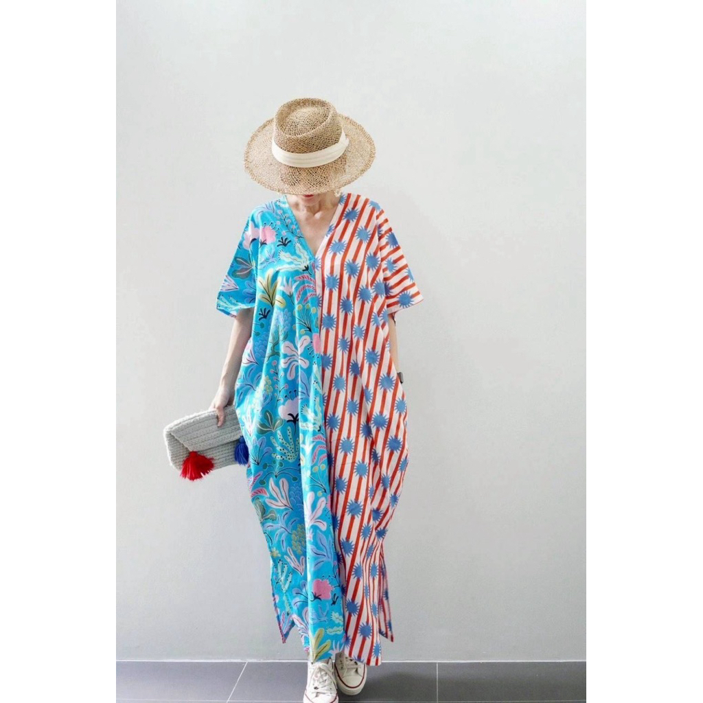 เดรสคอตตอนอินเดียคอวีหน้าหลังตัดต่อสลับลายผ้าใส่สบายสวยไซด์ใหญ่ค่ะ ราคา ถูกที่สุด ดีลบีเคเค แกลเลอรีภาพที่ 4