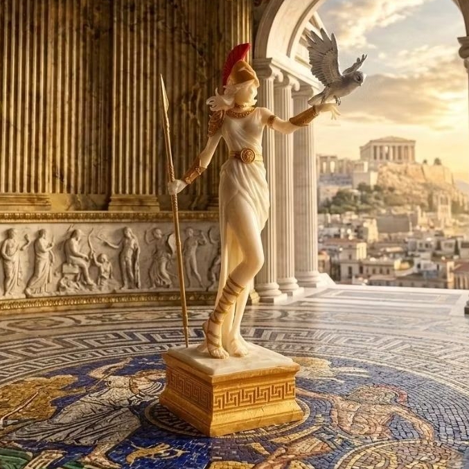 รูปปั้น​อาธีน่า (Athena) เทพีแห่งปัญญา สงคราม และงานฝีมือของกรีกโบราณ