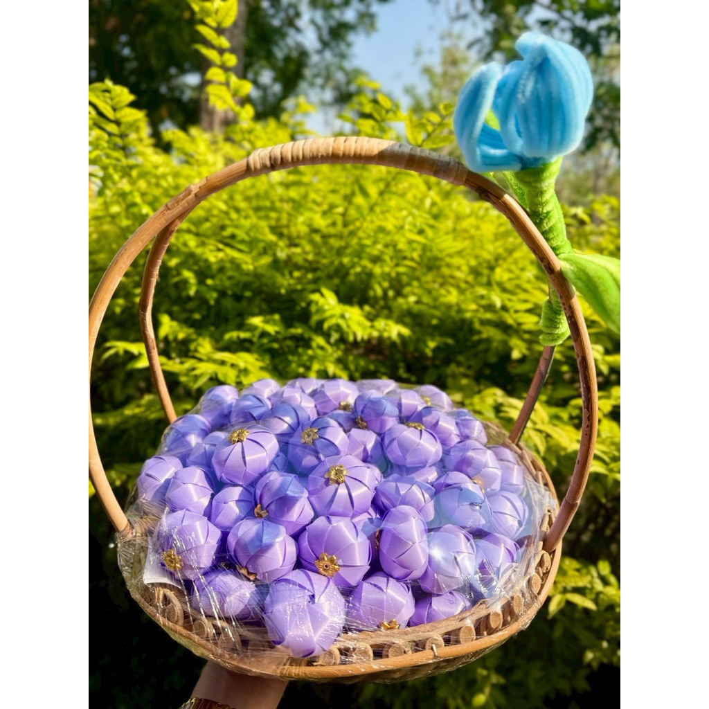 ชุดพับเหรียญโปรยทานรูปทรงส้ม สีม่วงสีพลาสเทล50ลูก(ตัวเปล่า)