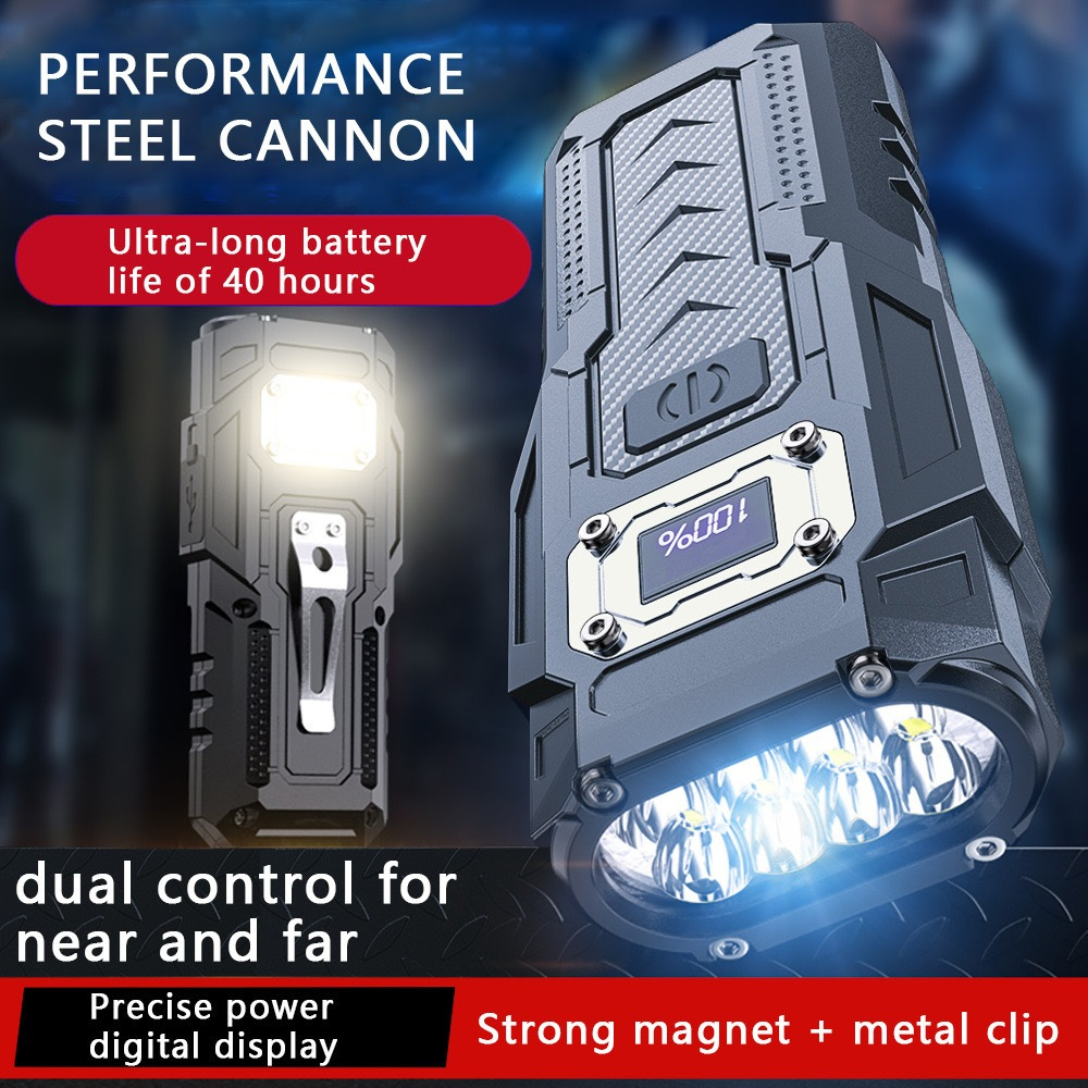 แม่เหล็กดูดที่แข็งแกร่งไฟฉาย COB + LED แหล่งกำเนิดแสงคู่ชนิด C ชาร์จไฟได้อย่างรวดเร็วมัลติฟังก์ชั่แสงทำงานแสงที่มีประสิท