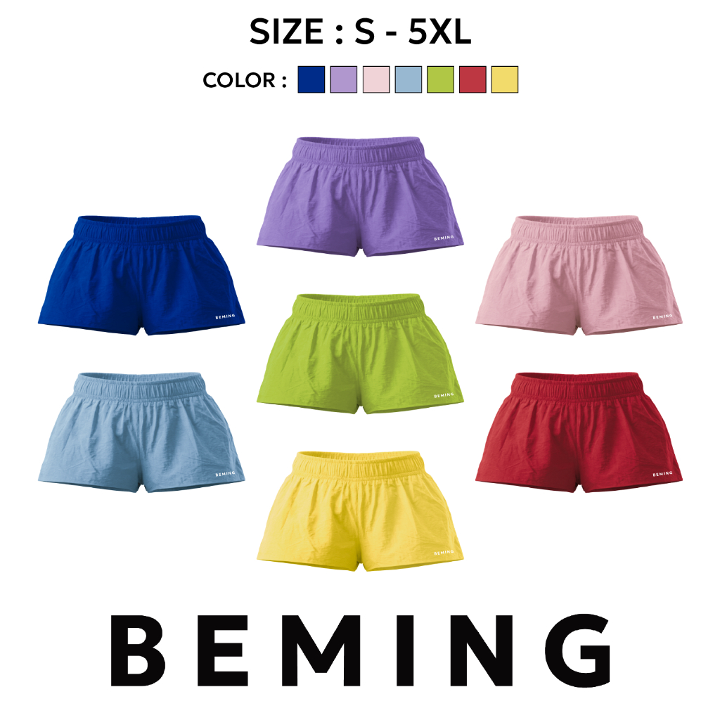 Bemingshorts050(XS-5XL)-Riko Shorts - กางเกงขาสั้นผ้าร่มเอวยางยืดดีไซน์เรียบ