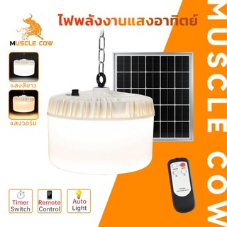 MUSCLE COW โคมไฟพลังงานแสงอาทิตย์แบบแขวน แสงขาว/แสงวอร์ม พร้อมรีโมท ควบคุมเวลา เปิด-ปิดอัตโนมัติ