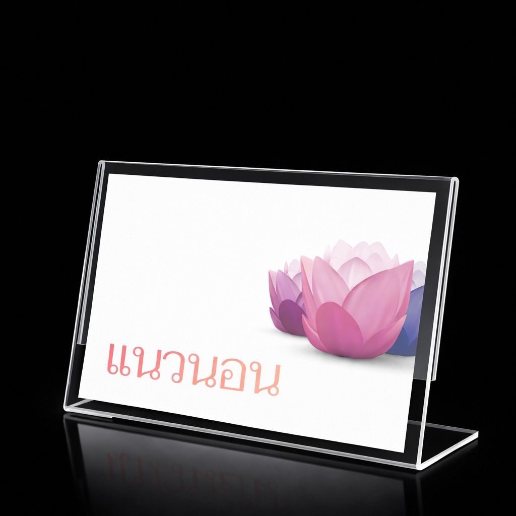 ป้ายอะคริลิคตั้งโต๊ะ L-stand ป้ายเมนู A4 A5 A6 โชว์1ด้าน รูปที่ 6