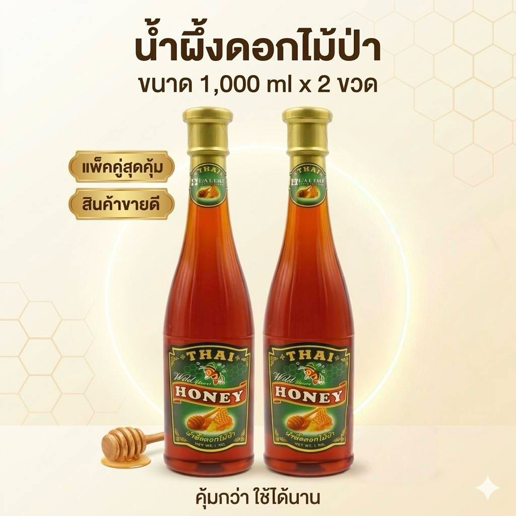 น้ำผึ้งแท้ ไทยฮันนี่ ผลิตจากน้ำผึ้งดอกไม้ป่าแท้ จากธรรมชาติ 360g/700g/1000 กรัม