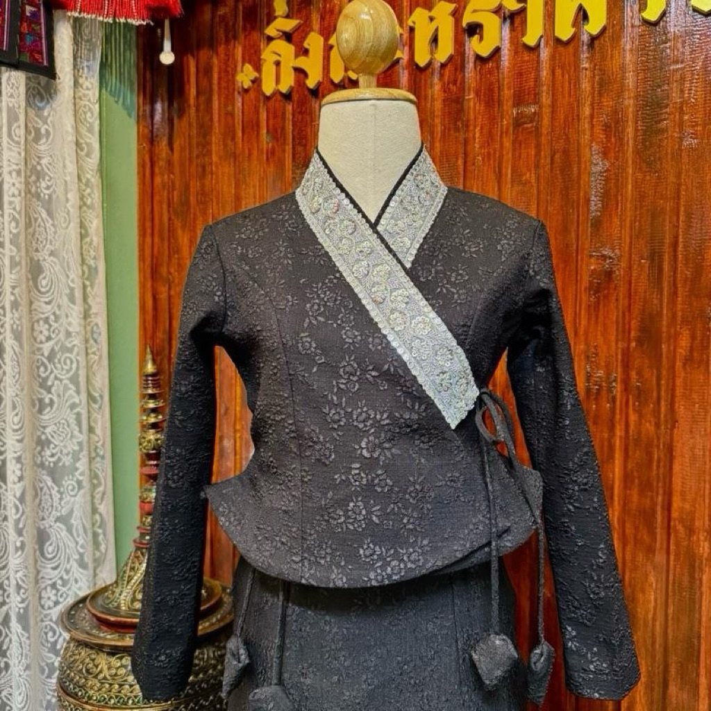 เสื้อปัดเจ้านางไทเขินไทลื้อ คอจีน รวมลาย ผ้าแจ็คการ์ดปั๊มนูน