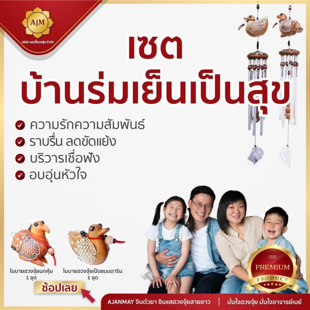 AJANMAY โมบายฮวงจุ้ย Set บ้านร่มเย็นเป็นสุข นกคุ้ม+เป็ดแมนดาริน ของแท้ 100%