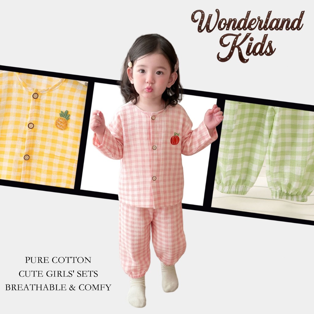 เกาหลีเซ็ต 2ชิ้น ชุดนอนน่ารักๆ แฟชั่นสำหรับเด็กหญิง เด็กชาย ลายสก็อด ขายาว สีสวย ผ้านุ่ม เบา ใส่สบาย