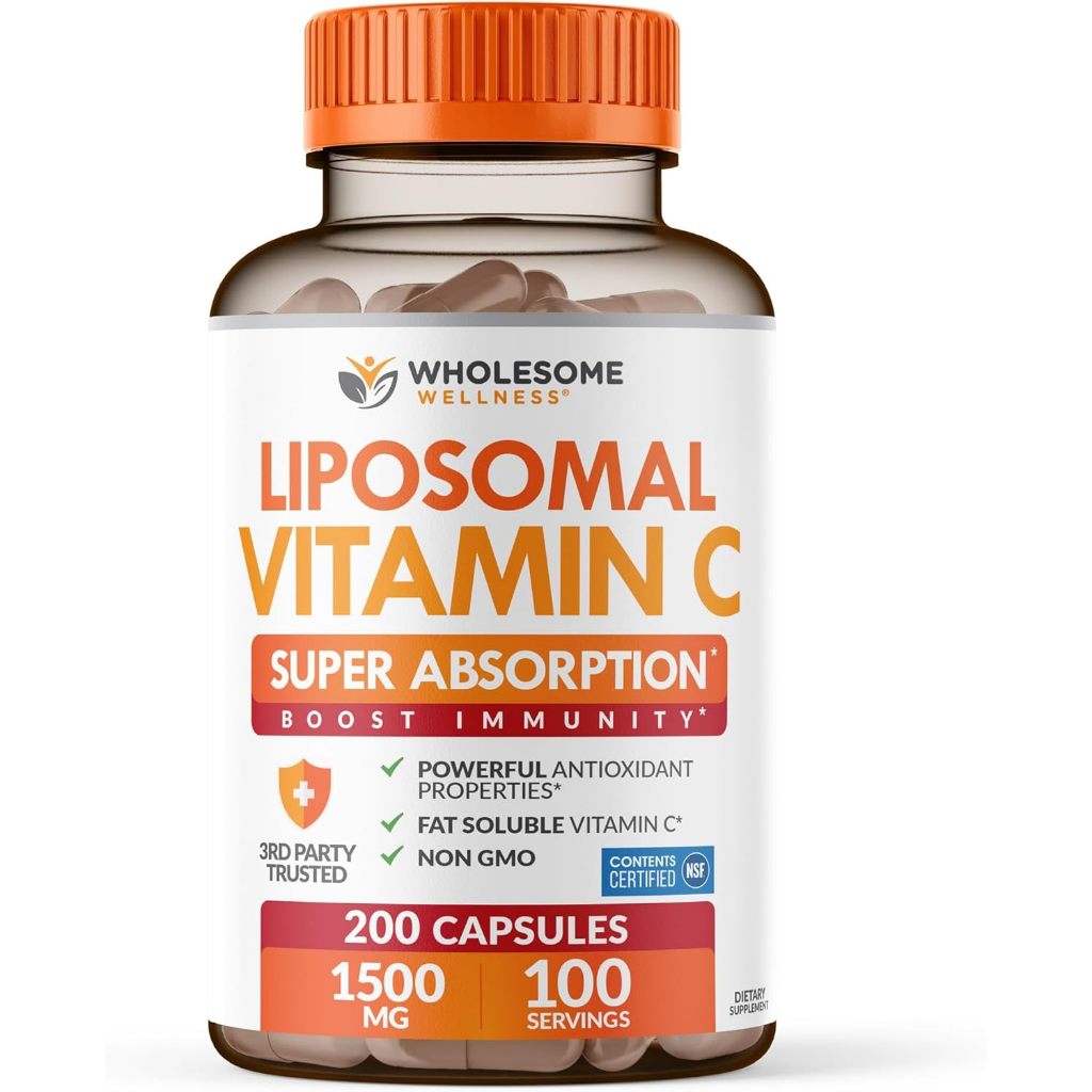 วิตามินซีลิโพโซม 1500mg Liposomal C 200แคปซูล บำรุงผิว บำรุงคอลลาเจน ดูดซึมสูง มังสวิรัติ Non-GMO