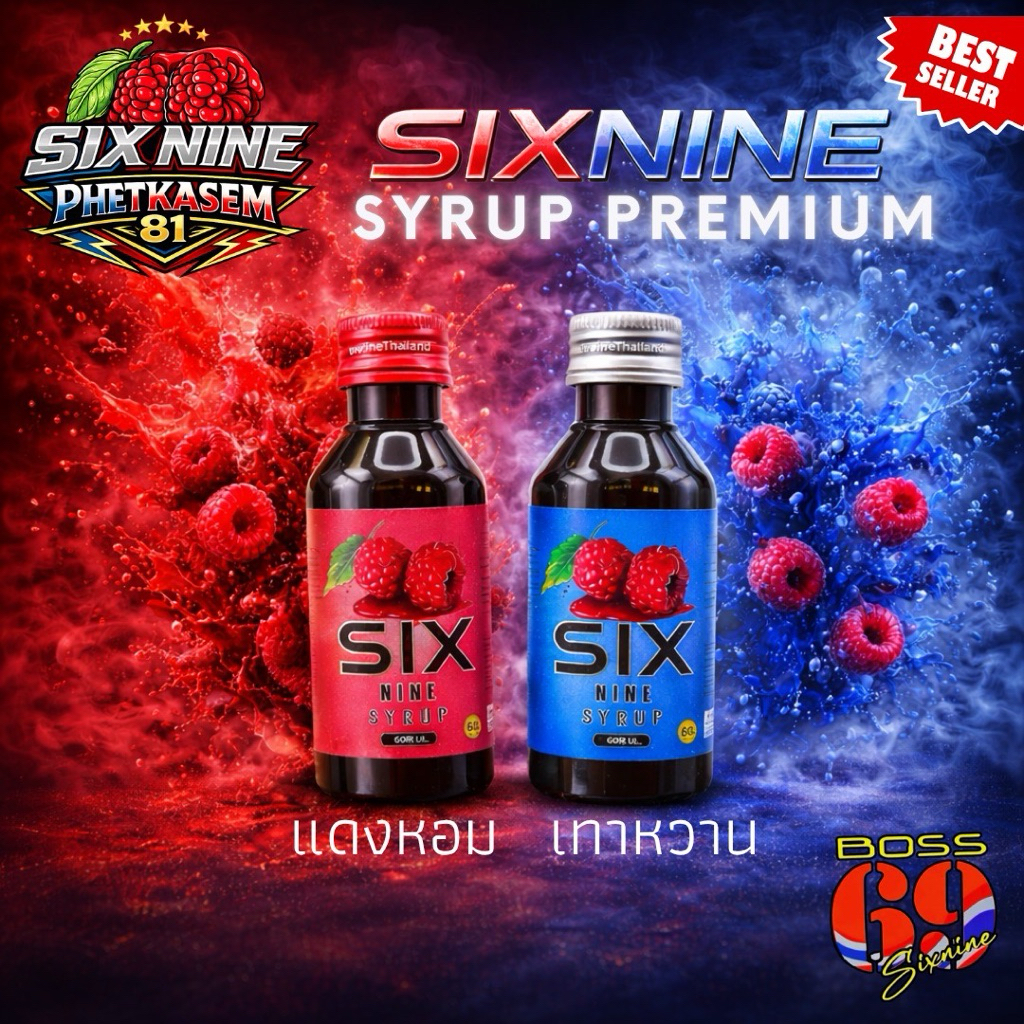 (10 ขวด)Sixnine 69ไซรัป💯 พรีเมี่ยม ฝาเทาหวาน ฝาแดงหอม ขวด 60ml. พร้อมส่ง