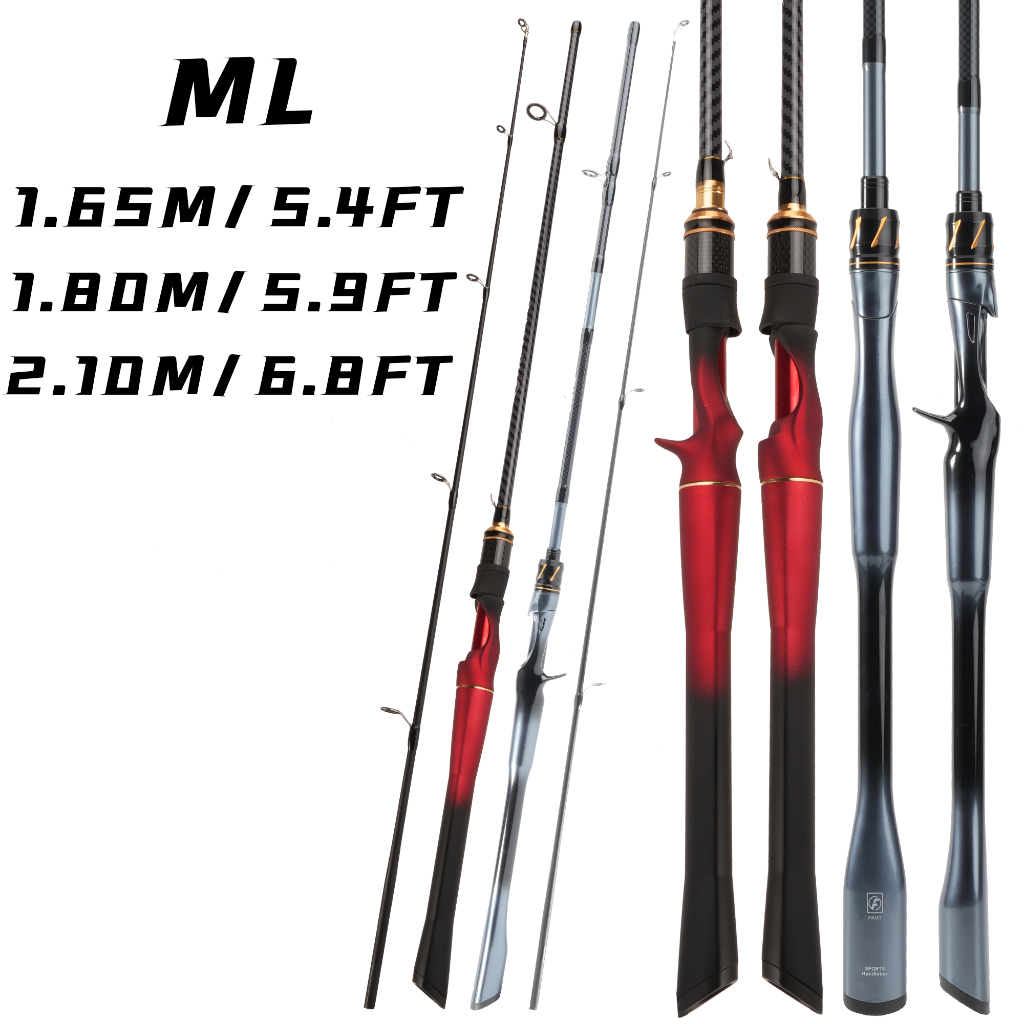 คันเบ็ด ML Lure, 8-15LB มีสามขนาด เหมาะสำหรับการตกปลาหัวปลาช่อน/เบส และปลาอื่นๆ ด้ามจับตามหลักสรีรศาสตร์