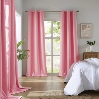 ผ้าม่านสีชมพู ผ้าม่านทึบแสง ผ้าม่านป้องกันรังสียูวี ผ้าม่านประตู ห้องนอน ห้องนั่งเล่น ผ้าม่านตาไก่