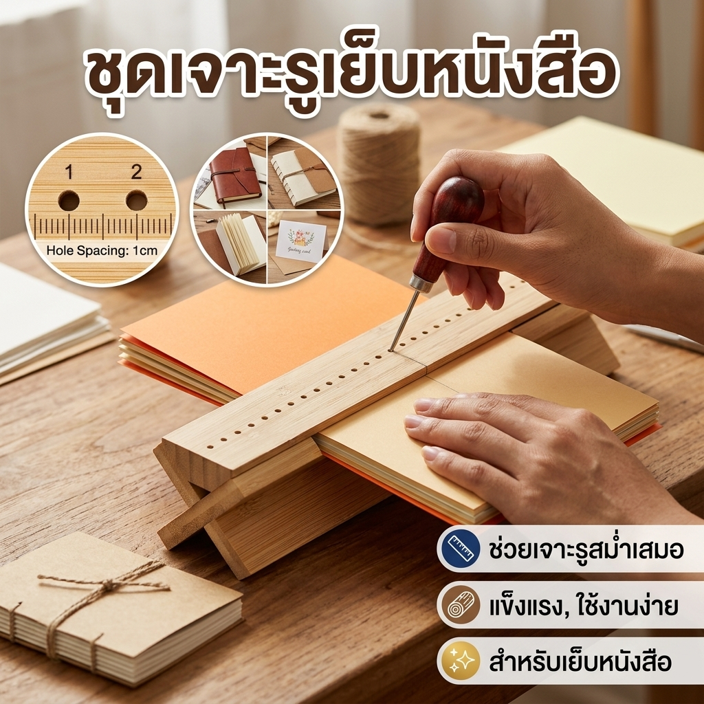 อุปกรณ์ยึดและเจาะรูกระดาษ | สำหรับเข้าเล่มหนังสือ DIY | แบบพกพา มีเหล็กเจาะ | ชุดอุปกรณ์งานคราฟต์คุณภาพ