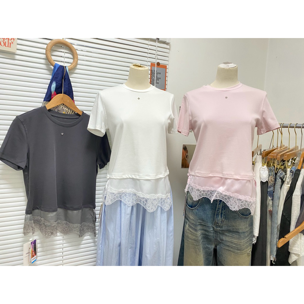 LACE TOP เสื้อยืดตัดต่อชายลูกไม้ ผ้าดี