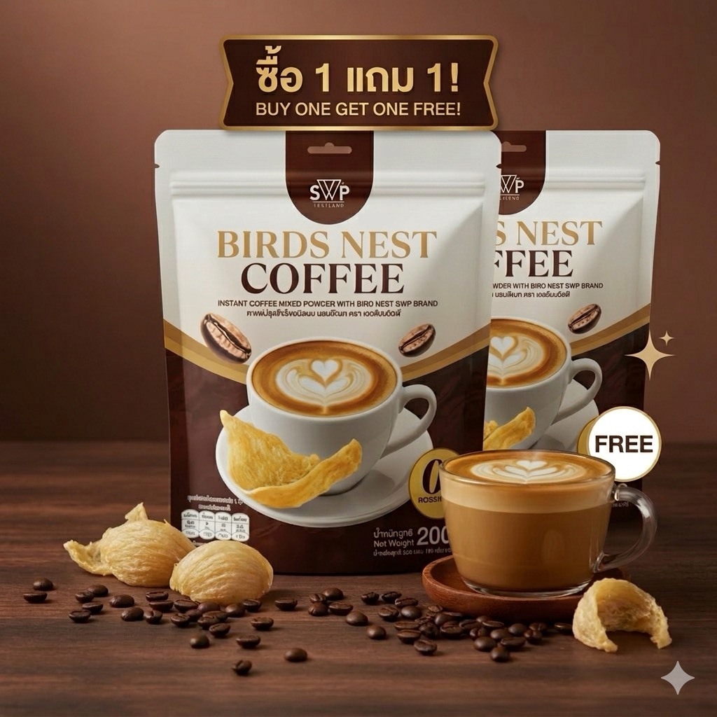 * 1 แถม 1 * กาแฟปรุงสำเร็จชนิดผงผสมรังนก BIRD NEST COFFEE ( บรรจุ 20 ซอง )