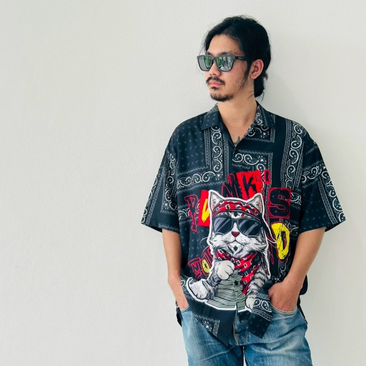 ROCK-02 BLACK ROCK เสื้อเชิ้ตฮาวายร๊อคดำดาร์ค