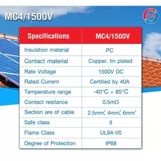 แพ็ค 10ชิ้น PSI MC4 Connector 1500V ขั้วต่อสายไฟ โซล่าเซลล์ มาตรฐานกันน้ำ IP68