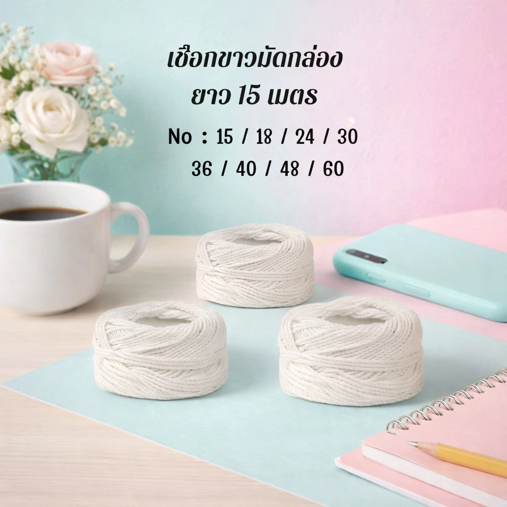 (แพ็ค 2 ม้วน ) เชือกขาว มัดกล่อง ยาว 15 เมตร No :15 / 48