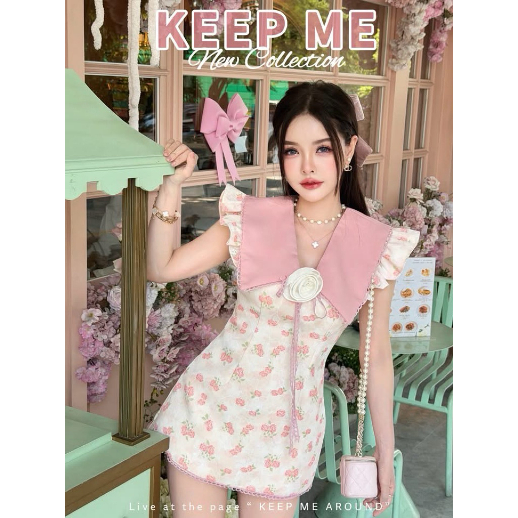 เซทมินิเดรสสั้นลายดอกเข็มกลัดมีขาสั้น Keepme (New) พร้อมส่ง
