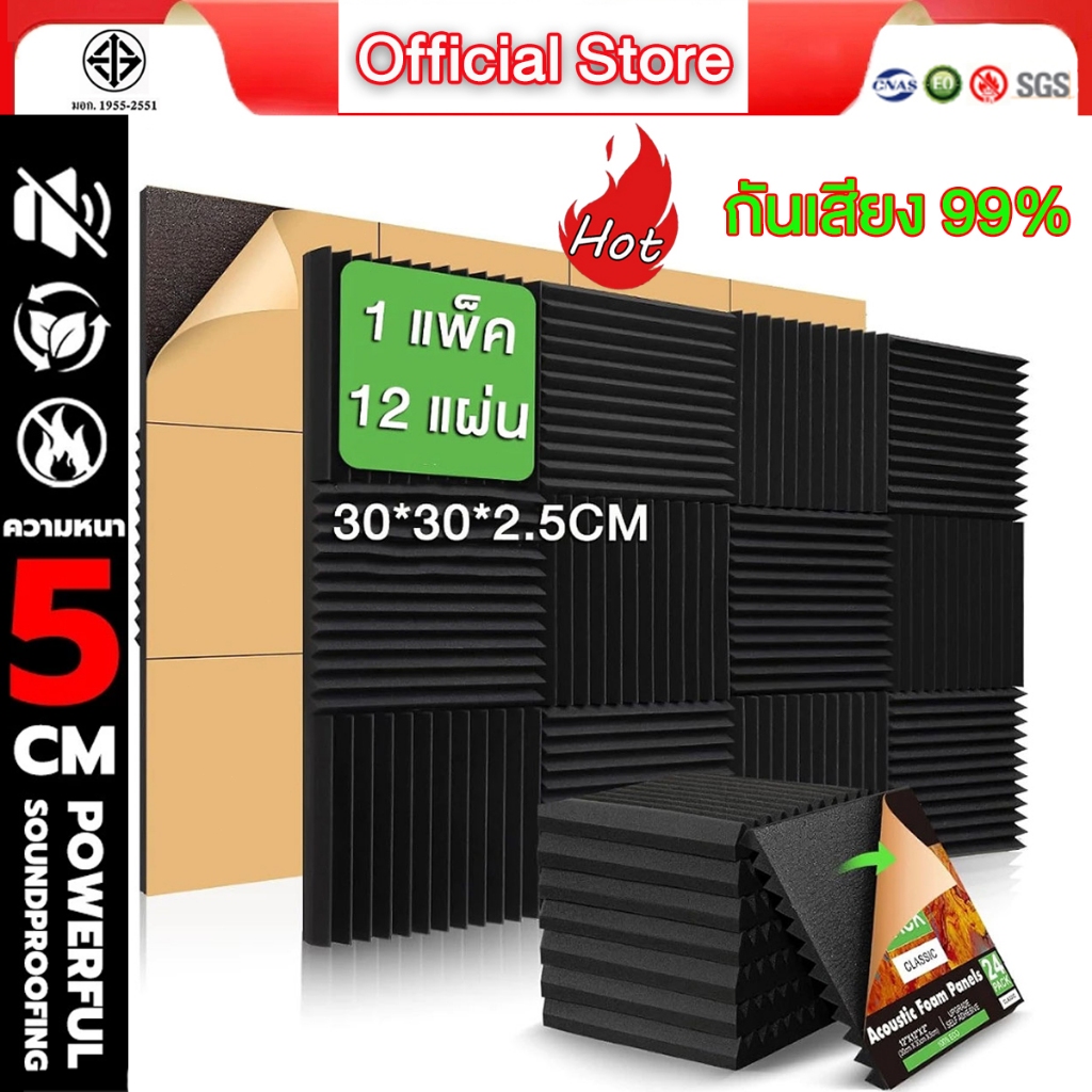 【COD】แผ่นซับเสียง,12 ชิ้น 30*30*2.5cm ลายไดมอนด์ ฟองน้ำซับเสียง แผ่นซับเสียงห้อง โฟมกันเสียง เหมาะสำหรับผนังห้อง