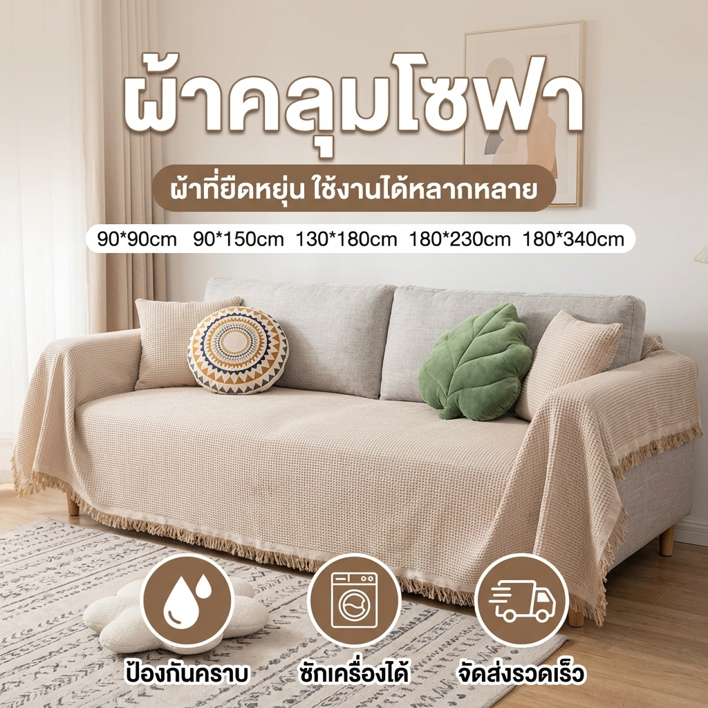 🔥พร้อมส่งจากไทย🔥ผ้าคลุมโซฟา ผ้าคลุมฟอร์นิเจอร์ เตียง 3.5ฟุต 5ฟุต 6ฟุต ผ้าห่ม เนื้อผ้านุ่ม  กันฝุ่น สไตล์นอร์ดิก