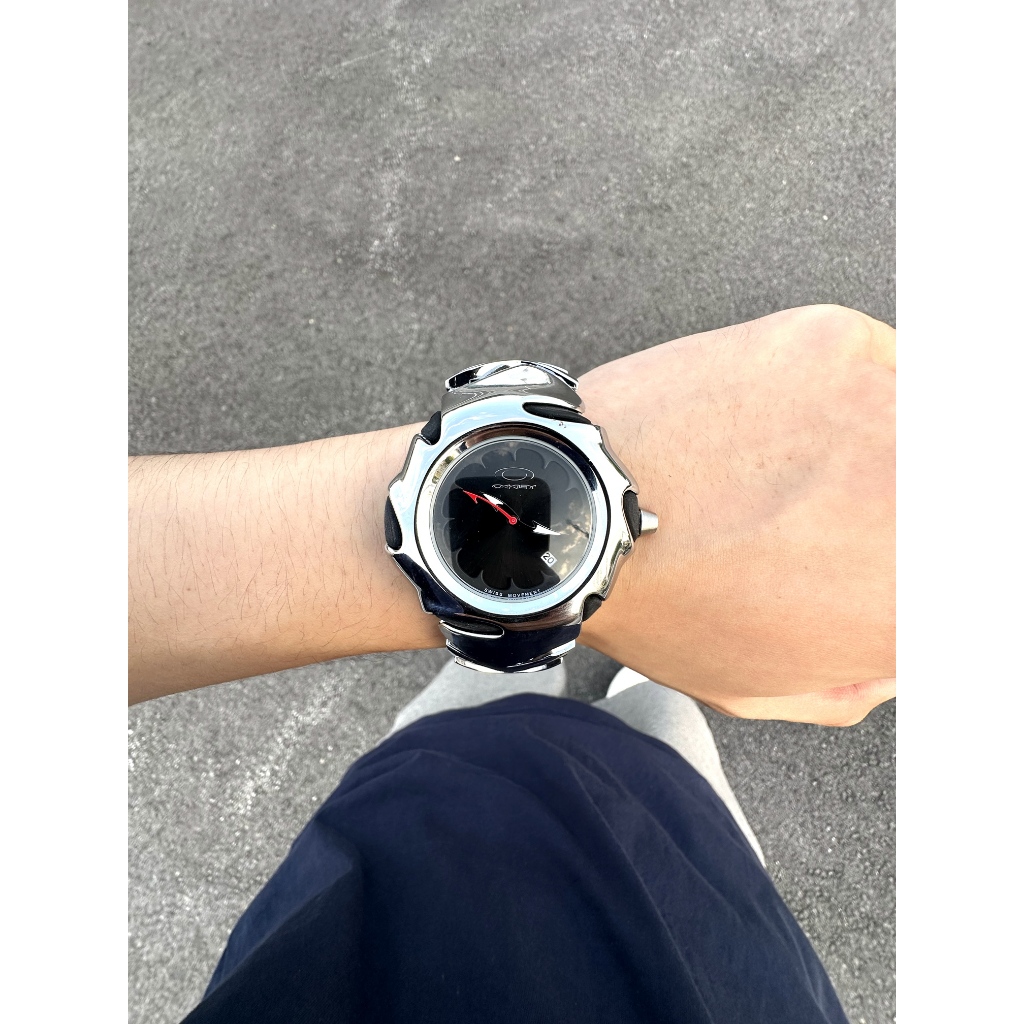 Ok Blade watch:นาฬิกาสไตล์ Y2K สายชุบโครเมียม หน้าปัดสีดำ สปอร์ต แฟชั่น เท่ ใส่ได้ทั้งชายหญิง