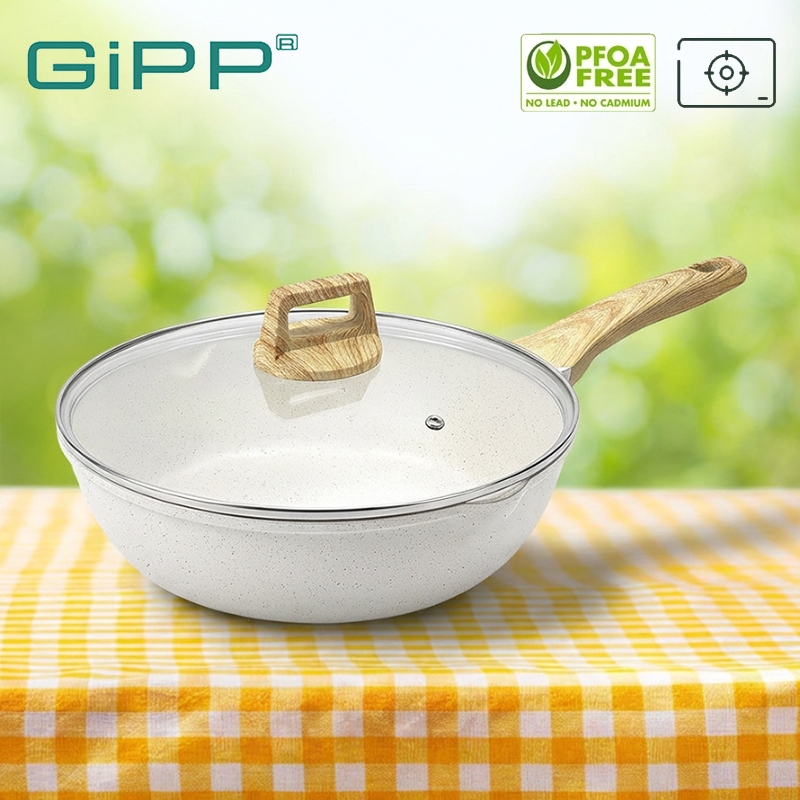 GIPP กระทะ กระทะหินอ่อนก้นลึก กระทะเคลือบหินอ่อน เคลือบเซรามิก 24-30cm กระทะไม่ติด ทำความสะอาดง่าย หม้อ ใช้ได้กับเตาทุก