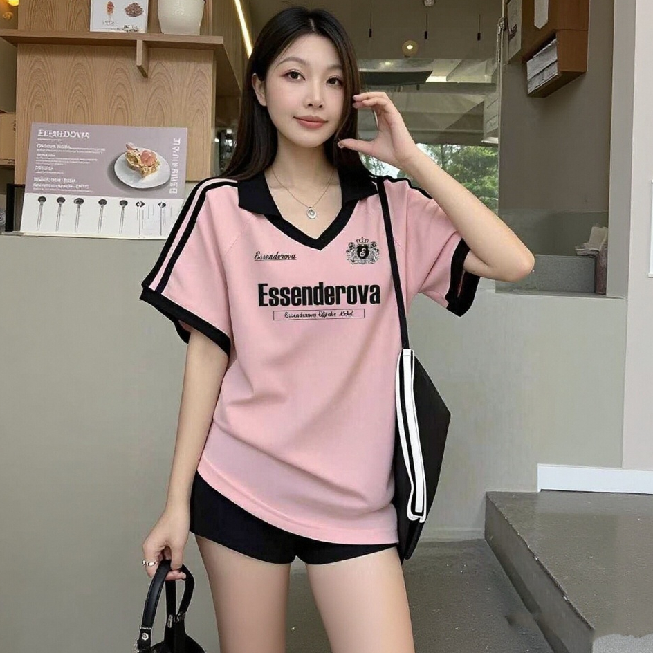 เสื้อปกทรงสเก็ตสวยๆผู้หญิงแฟชั่นมาใหม่ oversize เสื้อผ้าสาวอวบไซส์ใหญ่น่ารักๆ เสื้อยืดแขนสั้นลําลองทรงหลวมสไตล์เกาหลี