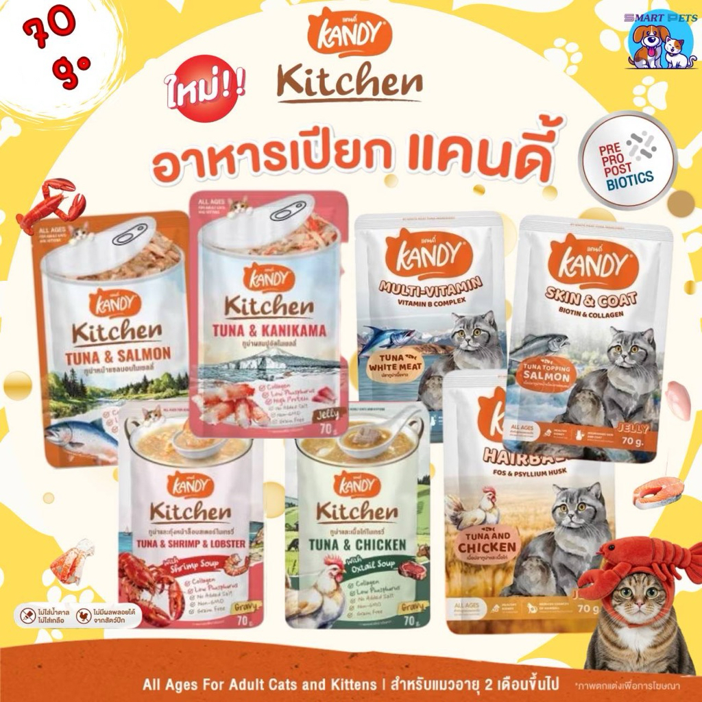 [โหล 12ซ. / ลัง 48ซ.] Kandy อาหารเปียกแมว แคนดี้ ขนาดซองละ 70 กรัม