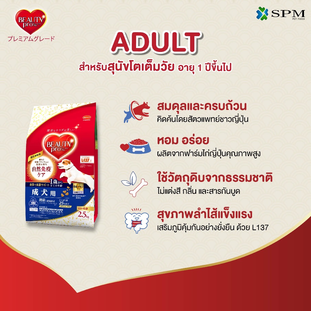 BeautyPro อาหารเม็ดสุนัขพรีเมียม สูตรAdult สำหรับสุนัขอายุ 1 ปี+ ขนาด 2.5 Kg. ปรับสมดุลทางเดินอาหาร ราคา ถูกที่สุด ดีลบีเคเค แกลเลอรีภาพที่ 2
