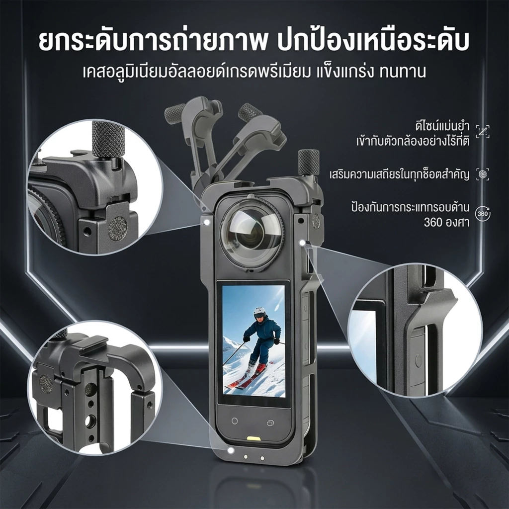 【2026 NEW】กรงโลหะ Insta360 X5 เคสป้องกันทำจากโลหะ กรอบป้องกันพร้อมรองเท้าเย็น สําหรับ Insta 360 อุปกรณ์เสริม thumbnail 5