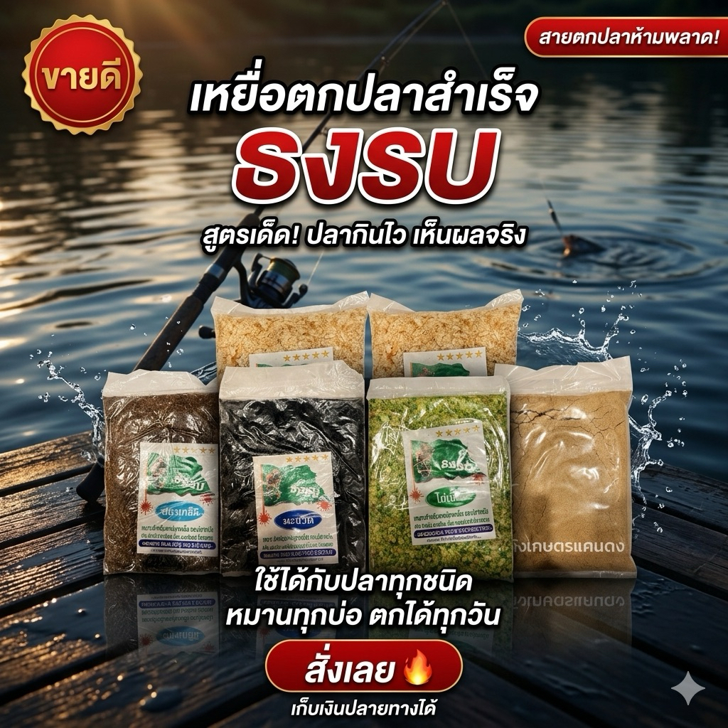 เหยื่อตกปลาสำเร็จ สูตรเด็ด ธงรบ ปลากินดี เห็นผลจริง ปลาเกล็ด ปลาหนัง ปลาทุกชนิด รับประกันคุณภาพ100%