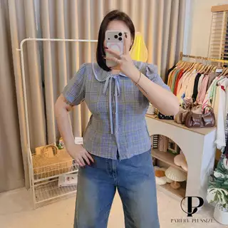 เสื้อสก๊อตคอบัวสาวอวบอ้วน อก38-46 หน้าผ้า 48 ผ้าทอลายสก๊อต รุ่น ช3