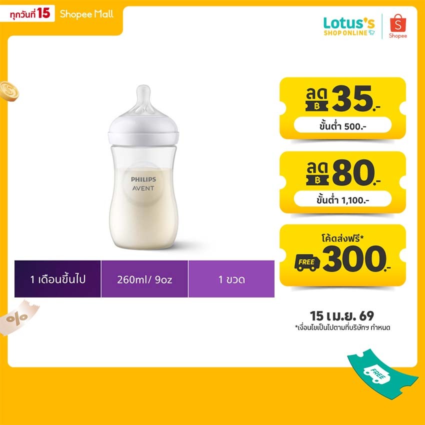 ฟิลิปส์ เอเวนท์ ขวดนม ขนาด 9 ออนซ์  รุ่น SCY903/01/02 PHILIPS AVENT 9 OZ MILK BOTTLE SCY 903/01/02