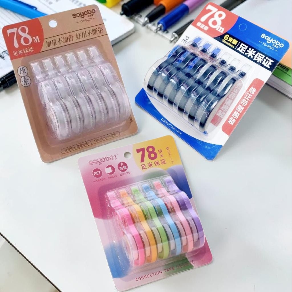 "พร้อมส่งจากไทย 1 แพ็ค มี 6 ชิ้น" เทปลบคำผิด ขนาด 78 เมตร Correction Tape 78 Meters