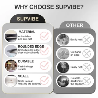 SUPVIBE กะละมังสแตนเลสมีรู 316 ชามผสมสแตนเลส กะละมังรูล้างผัก มีปริมาตรวัด ชามสลัด ช่วยให้ผัก ผลไม้ เสด็จน้ำ