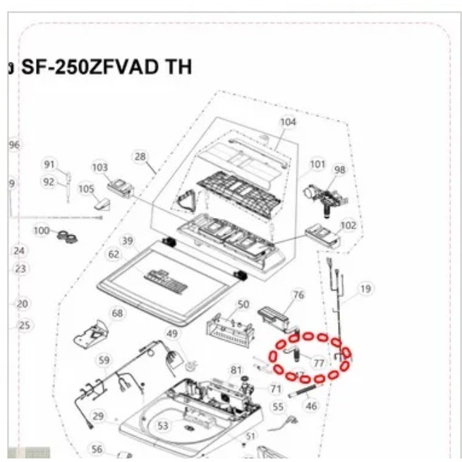 อะไหล่เเท้ศูนย์/ท่อน้ำเครื่องซักผ้าฮิตาชิตำเเหน่ง77/HITACHI/PTSF-250ZFV*025ใช้กับรุ่นSF-220ZFVเเละรุ