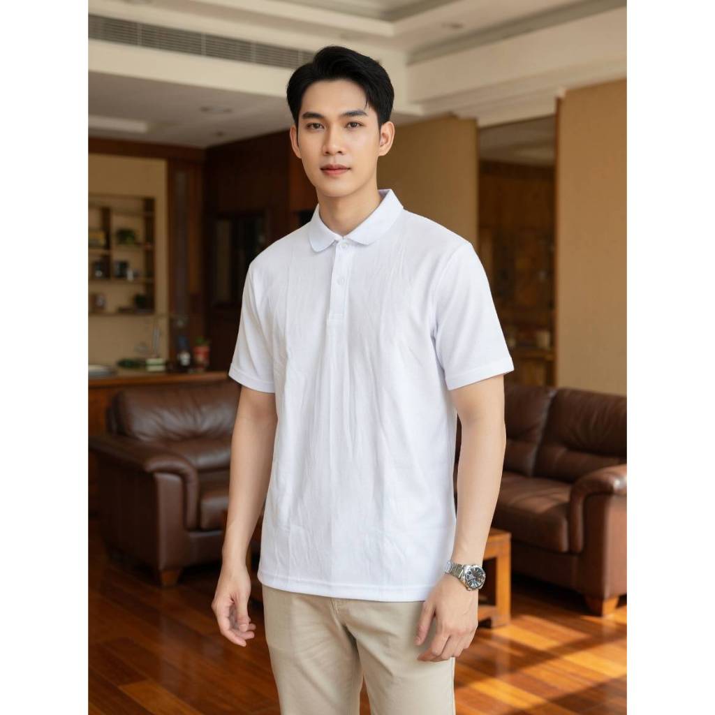 เสื้อโปโล สีขาว แขนปล่อย สินค้าราคาถูก คุณภาพดี สินค้าราคาโรงงาน