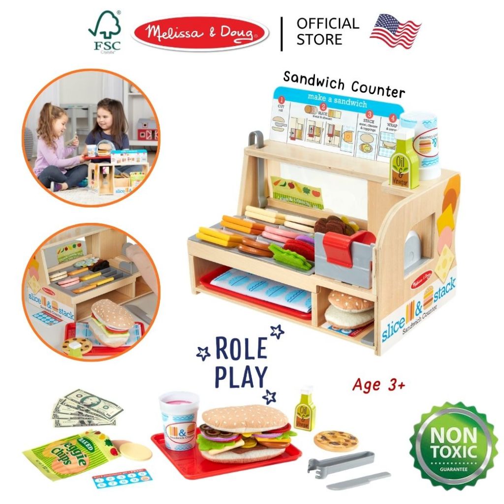 (ของแท้ USA) เคาน์เตอร์แซนวิช อุปกรณ์เยอะมาก ของเล่นเด็ก Slice Sandwich Counter Melissa & Doug 31650