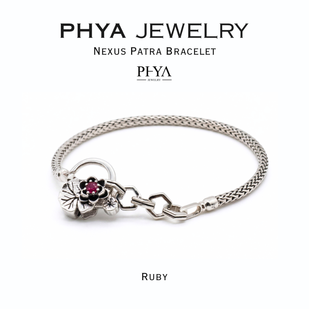 PHYA Nexus Patra bracelet : สร้อยข้อมือเงินแท้ เน็กซัส หัวล็อกดอกบัว (มีพลอยให้เลือก 5 ชนิด)