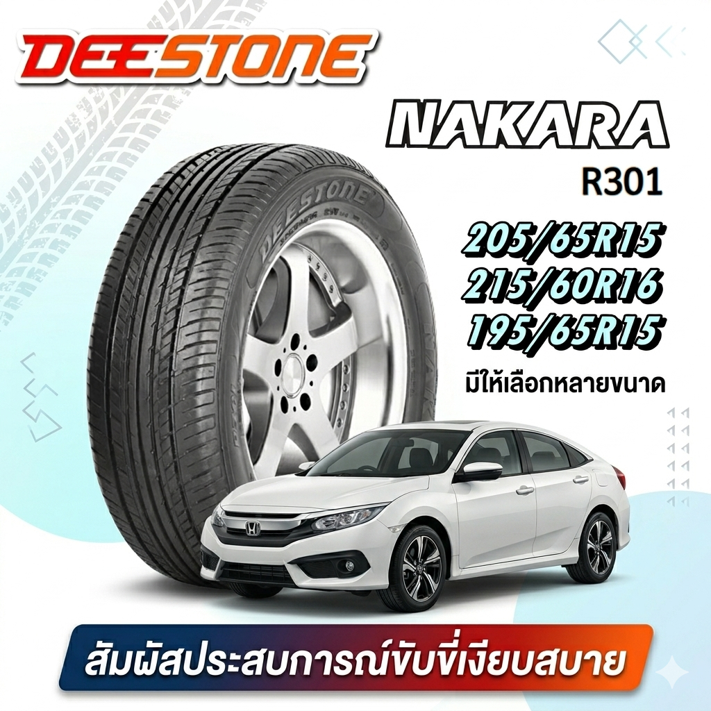 ยางรถยนต์ ขนาด 205/65R15 , 215/60R16 , 195/65R15 รุ่น R301 ยี่ห้อ DEESTONE (แถมจุ๊บลม)