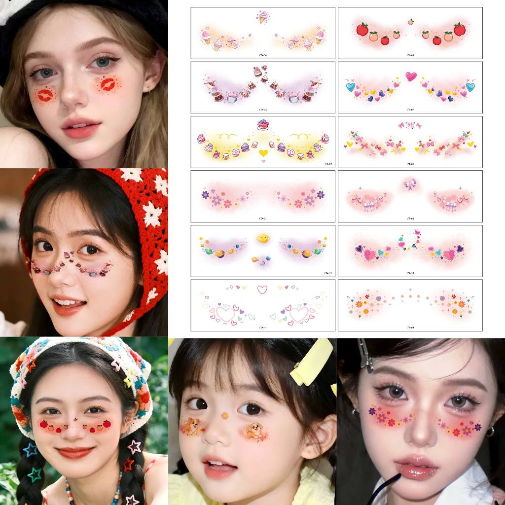 (8 บาท/Pcs!)🎀 Face Tattoo 🎀 สติกเกอร์รอยสักชั่วคราว แทททูติดหน้า ลายน่ารัก สําหรับแต่งหน้า เหมาะสำหรับงานปาร์ตี้ กันน้ำ