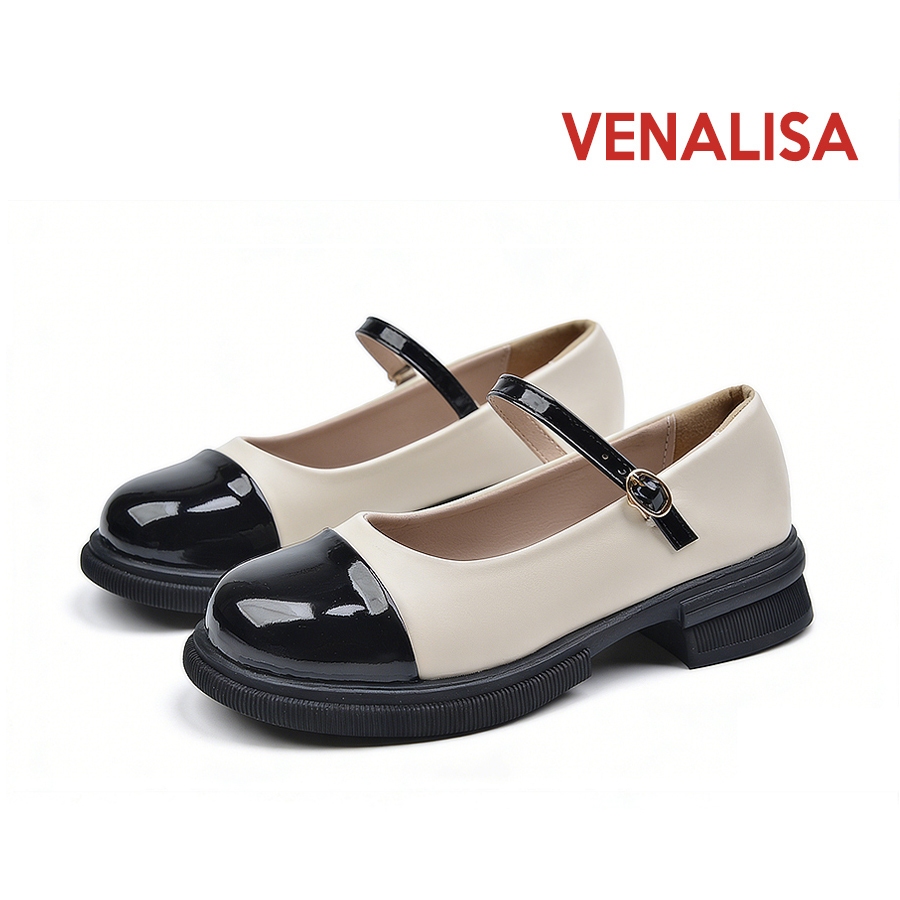 Venalisa Mary Jane รองเท้าหนัง รองเท้า รองเท้าส้นสูงแบบสบาย ๆ หนา แต่เพียงผู้เดียว น่ารัก