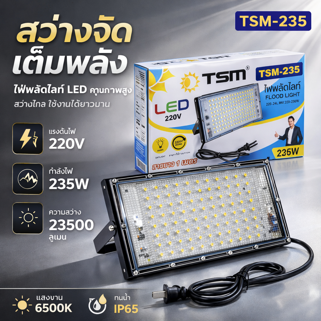 ฟลัดไลท์ มีปลั๊กในตัว LED  330W 220V 33000LM TSM ไฟสปอร์ตไลท์ ไฟ Floodlight เสียบไฟบ้าน