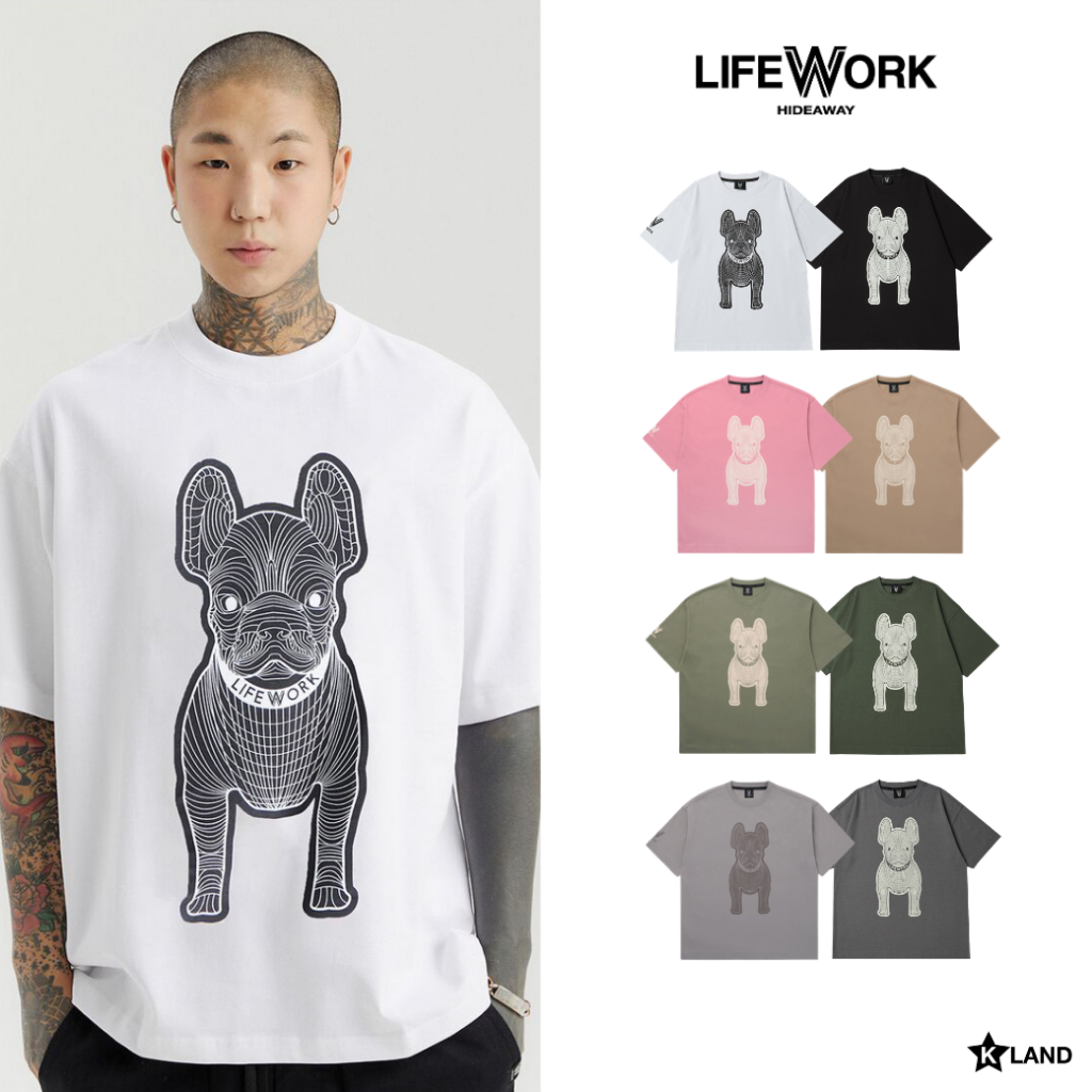 [ พร้อมส่ง ] LIFEWORK SILKET RADOG SHORT SLEEVED T-SHIRT เสื้อไลฟ์เวิร์คหมาทึบ แขนสั้น คอกลม (LWK24TS0001U) เกาหลีแท้