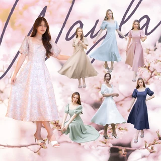 Wayla Belle (White/Primrose/Sandy/Sage/Rainy/Navy) - เดรสคอสี่เหลี่ยม กระโปรงทรงย้วย
