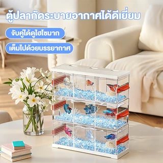ตู้ปลากัดหลายช่อง LED โปร่งใส วัสดุแข็งแรงไม่แตก วางบนโต๊ะทำงานหรือห้องนั่งเล่น อควาเรียมขนาดเล็ก