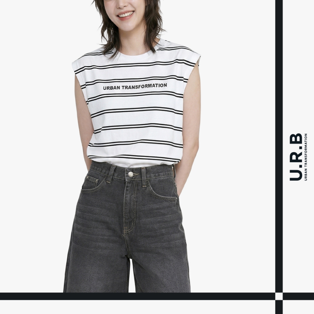 URBAN : WOMEN’S STRIPED CAP-SLEEVE TEE  เสื้อยืดแขนกุดลายริ้วผู้หญิง รุ่น 1UTWT1067 สี White – ไวท์ – โปรปัง